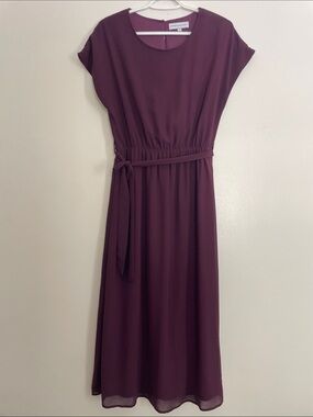 Plum Midi Dress with Tie Waist